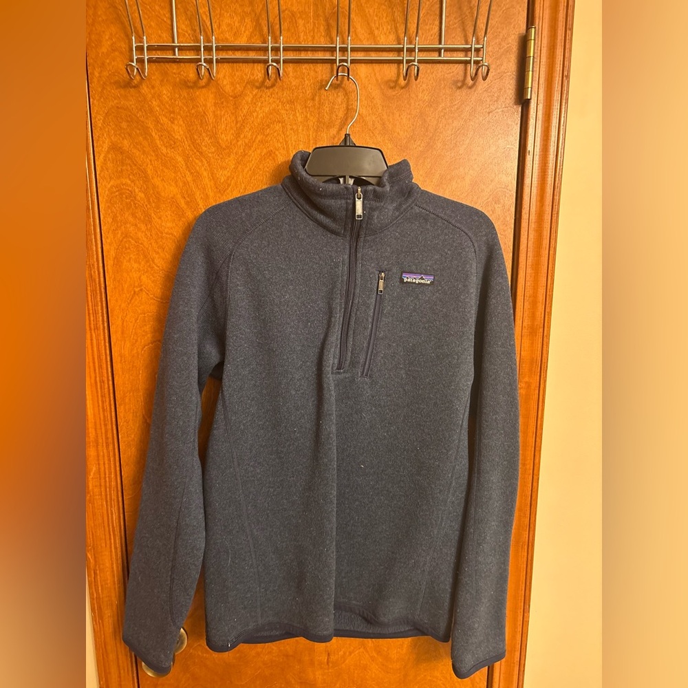 Patagonia Blue Zip Up Sweater with Stand-Up Collar